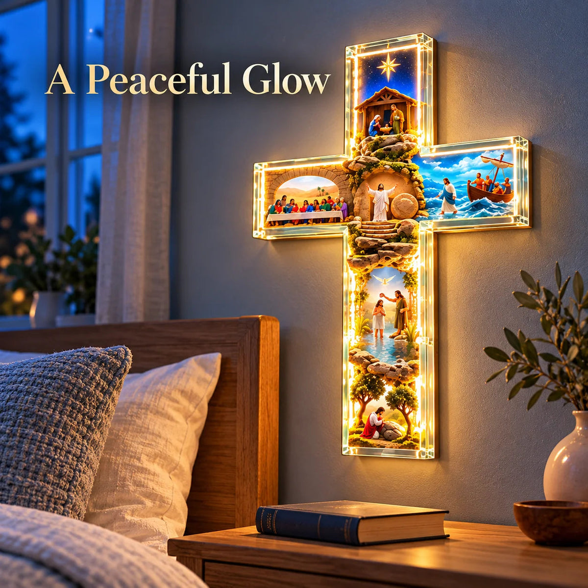 ❤️The Story of Jesus LED Cross Lamp – 6 Sacred Scenes