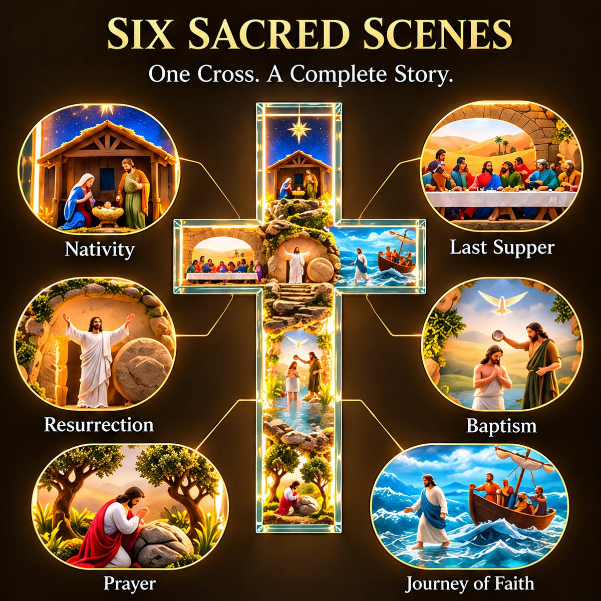 ❤️The Story of Jesus LED Cross Lamp – 6 Sacred Scenes