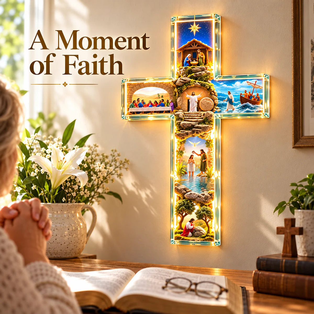 ❤️The Story of Jesus LED Cross Lamp – 6 Sacred Scenes
