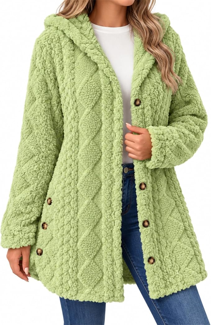 🎉Hooded Cardigan for Women Cable Knit Fleece Long Warm Sweater Coat