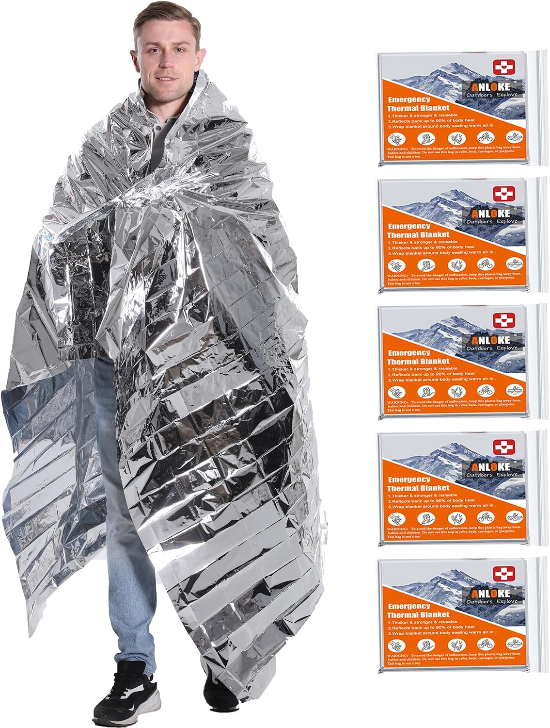 🎉Emergency Blanket Mylar Thermal Blanket(5 Pack) Extra Large Survival Gear