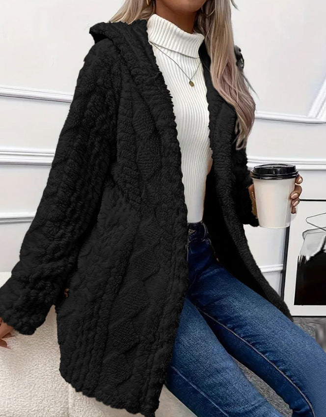 🎉Hooded Cardigan for Women Cable Knit Fleece Long Warm Sweater Coat