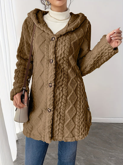 🎉Hooded Cardigan for Women Cable Knit Fleece Long Warm Sweater Coat