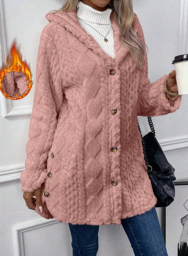 🎉Hooded Cardigan for Women Cable Knit Fleece Long Warm Sweater Coat