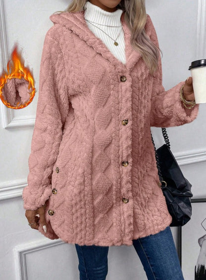 🎉Hooded Cardigan for Women Cable Knit Fleece Long Warm Sweater Coat