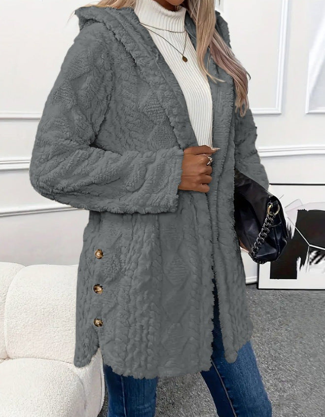 🎉Hooded Cardigan for Women Cable Knit Fleece Long Warm Sweater Coat