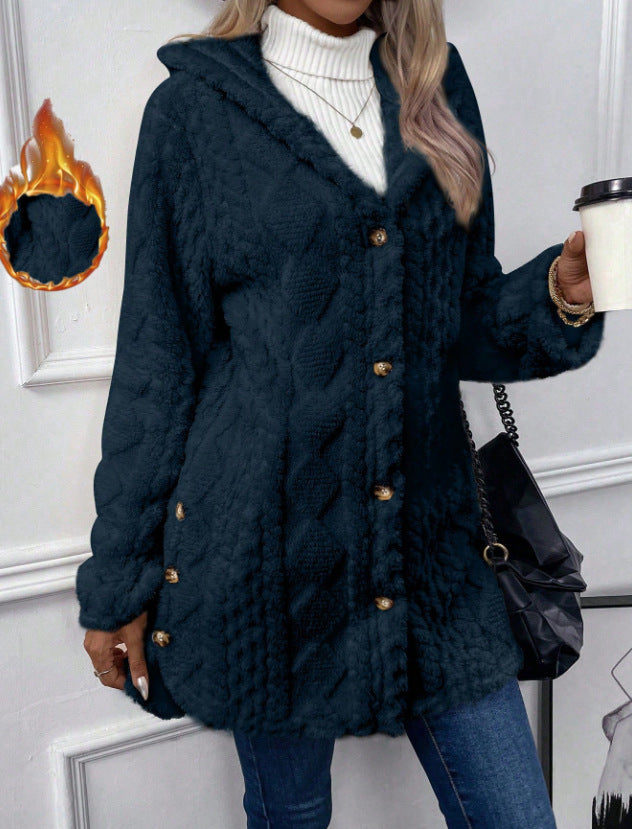 🎉Hooded Cardigan for Women Cable Knit Fleece Long Warm Sweater Coat