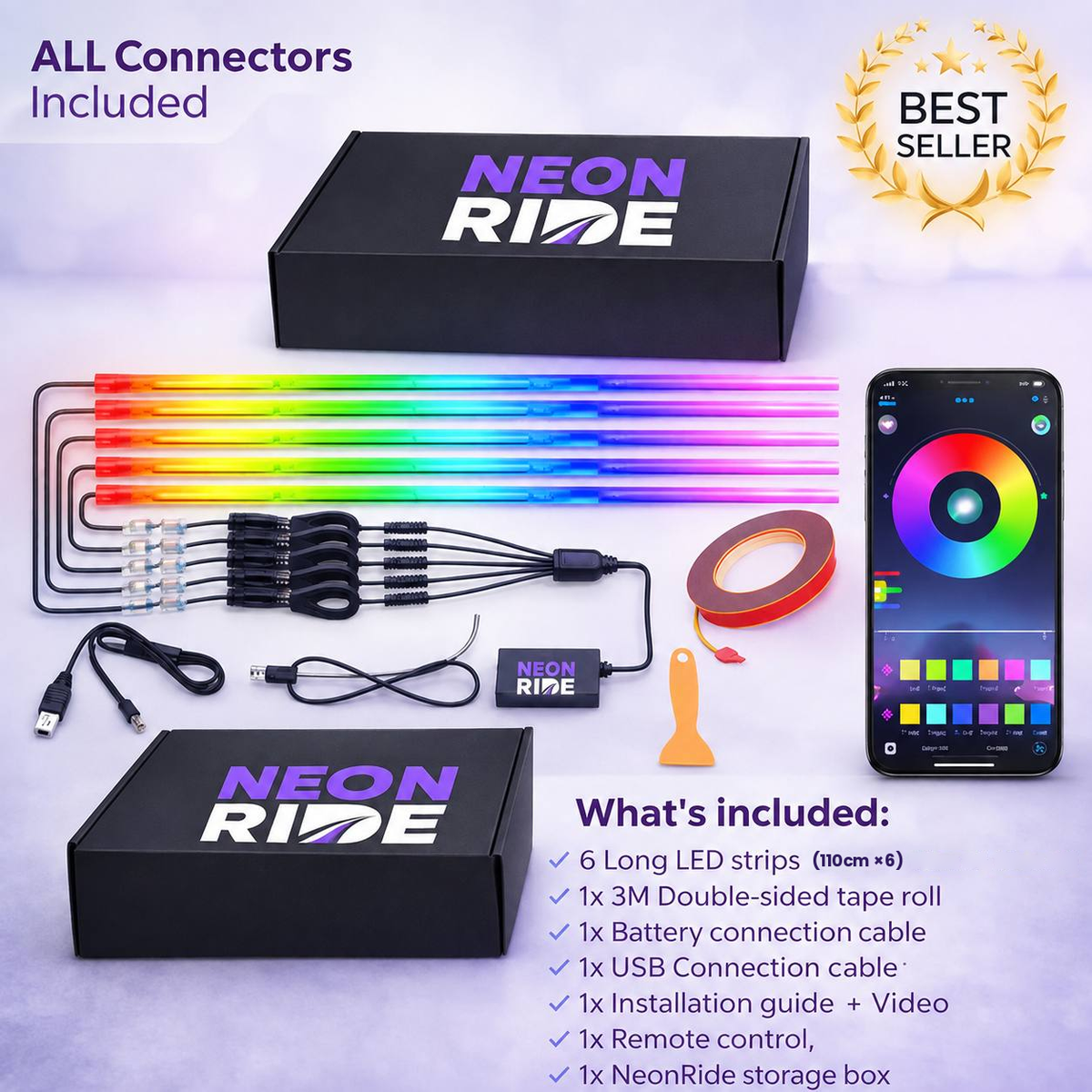 ❤️Motorcycle RGB LED Light Kit – App-Controlled Custom Glow