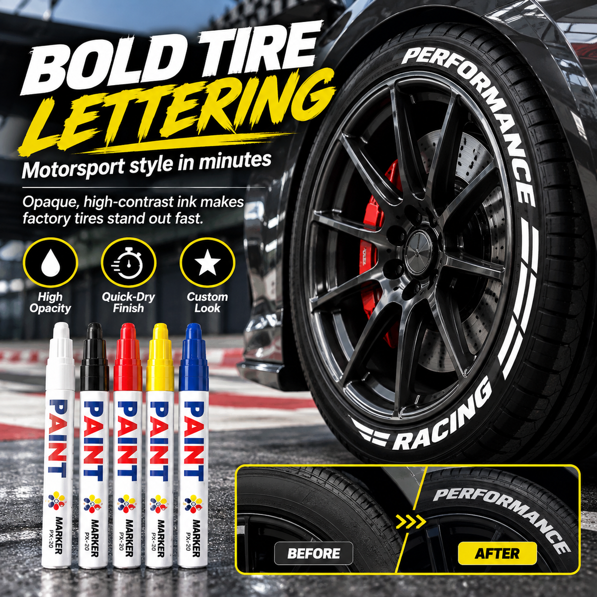 ❤️Multi-Surface Tire Paint Marker – Bold Lettering & Scratch Touch-Up