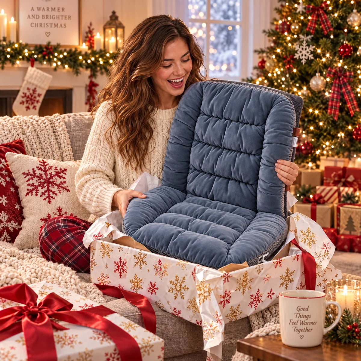 ❤️Cozy Heated Chair Cushion – Plush Back & Seat Warmer with Adjustable Heat