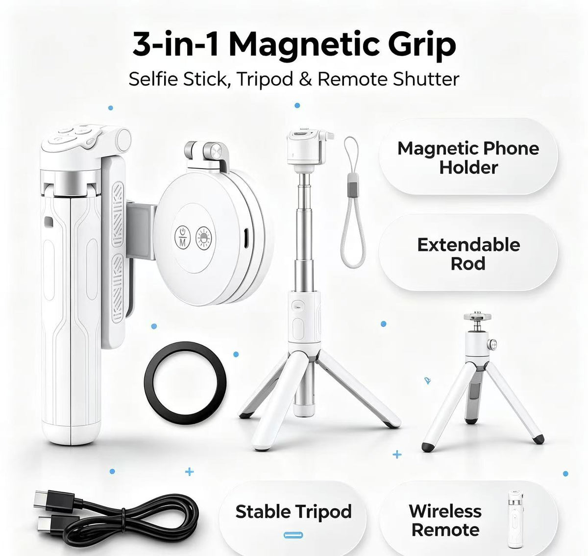📸LAST DAY 32% OFF-Zoomable Magnetic Palm Grip | Selfie Stick & Tripod
