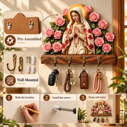 ❤️Virgin Mary Wooden Key Holder with 4 Hooks
