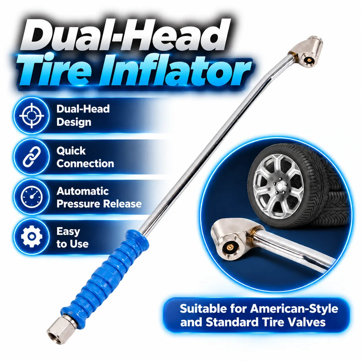 🎁16" Dual-Head Tire Air Chuck – Extended Reach Inflation Tool