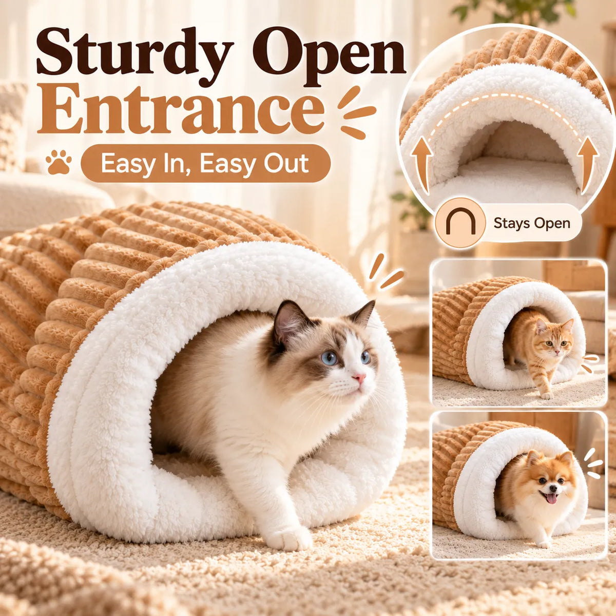 🎁Cozy Cave Pet Bed – Warm Plush Burrow Bed for Cats & Small Dogs, Soft Tunnel Hideaway for All-Season Comfort