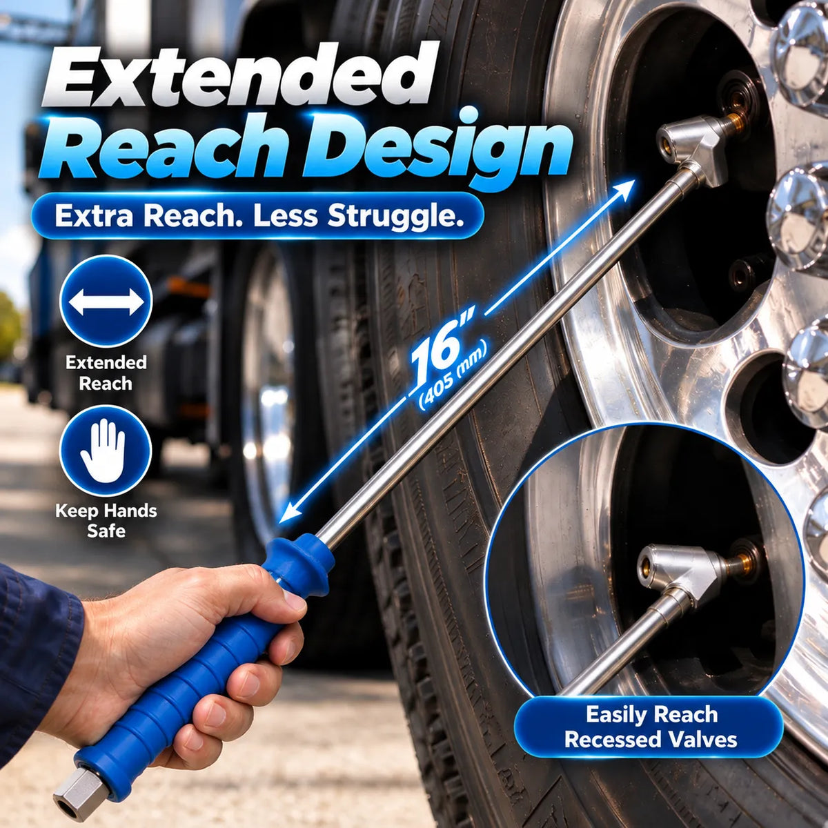 🎁16" Dual-Head Tire Air Chuck – Extended Reach Inflation Tool