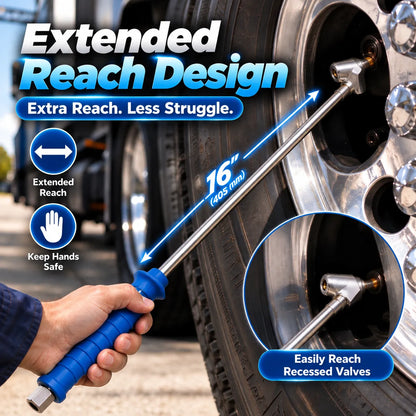 🎁16" Dual-Head Tire Air Chuck – Extended Reach Inflation Tool