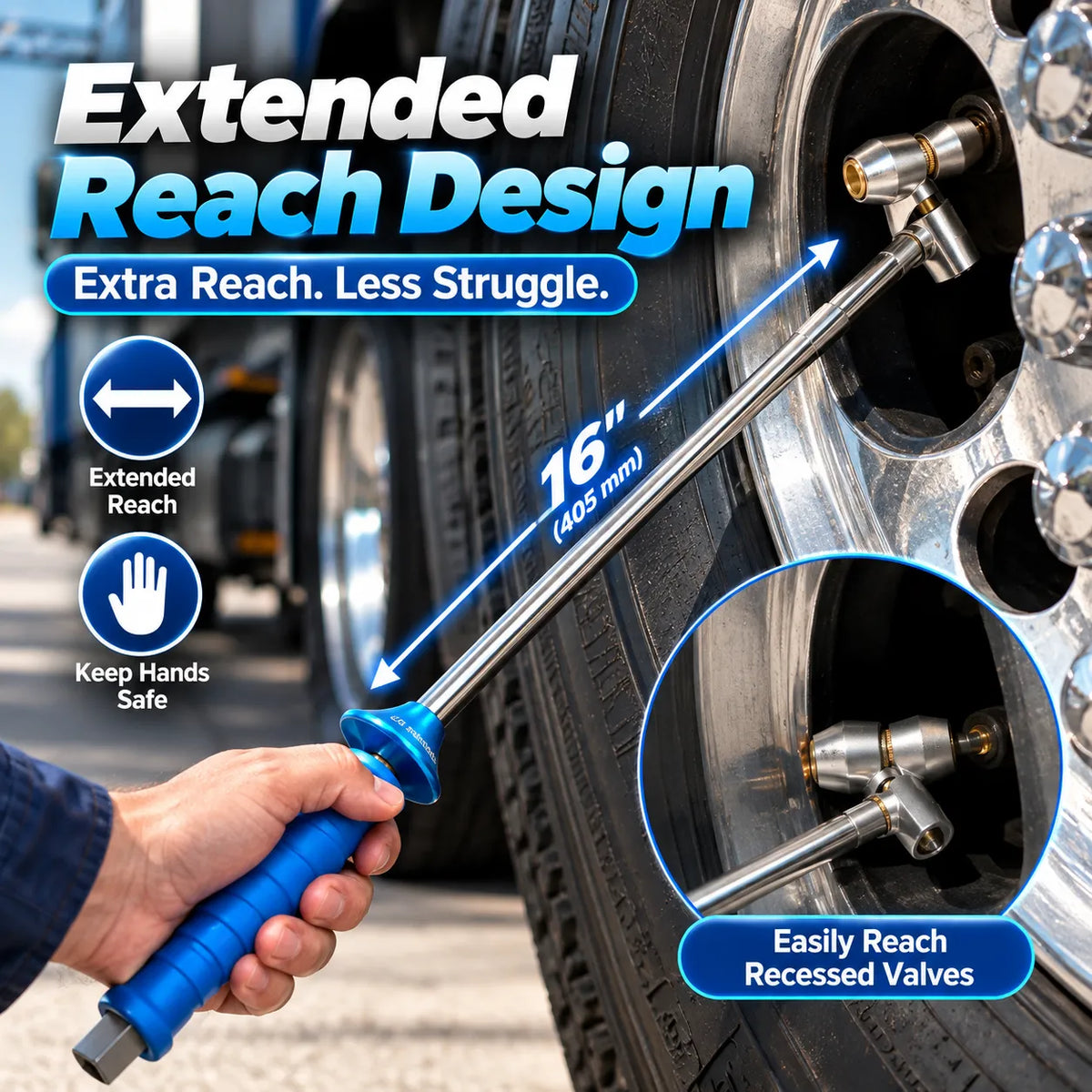 🎁16" Dual-Head Tire Air Chuck – Extended Reach Inflation Tool