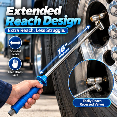 🎁16" Dual-Head Tire Air Chuck – Extended Reach Inflation Tool