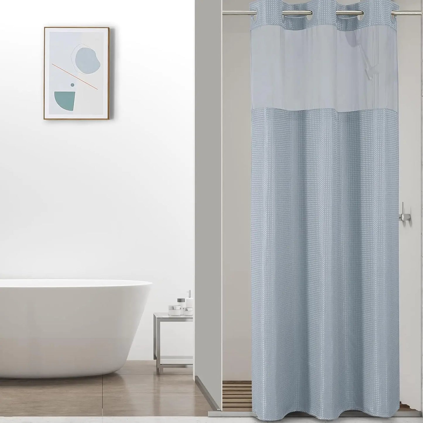 Colorful Star No-Hook Shower Curtain Set with Snap-In Liner