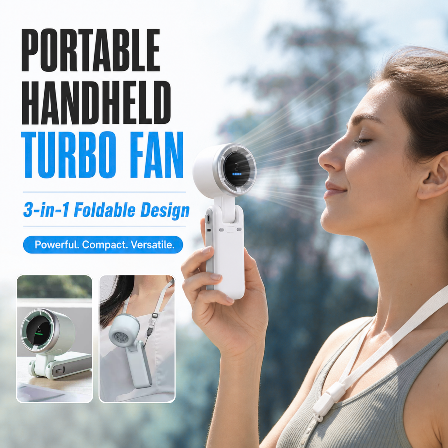 Portable Handheld Turbo Fan — 5-Speed. 4000mAh. 10H Battery Life