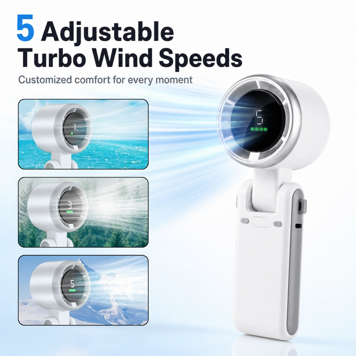 Portable Handheld Turbo Fan — 5-Speed. 4000mAh. 10H Battery Life