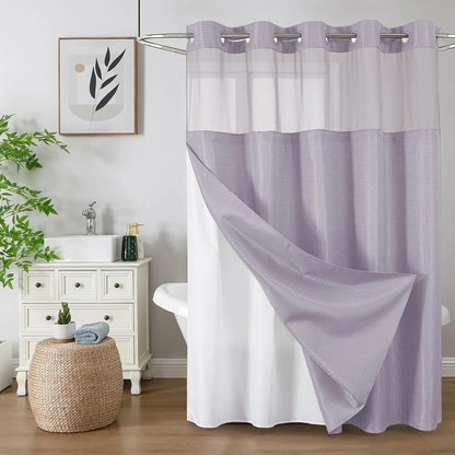Colorful Star No-Hook Shower Curtain Set with Snap-In Liner