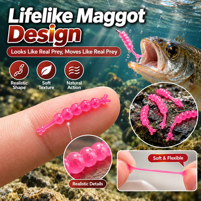 🎁60Pcs Lifelike Maggot Soft Fishing Lures – Scented & Flexible Bait