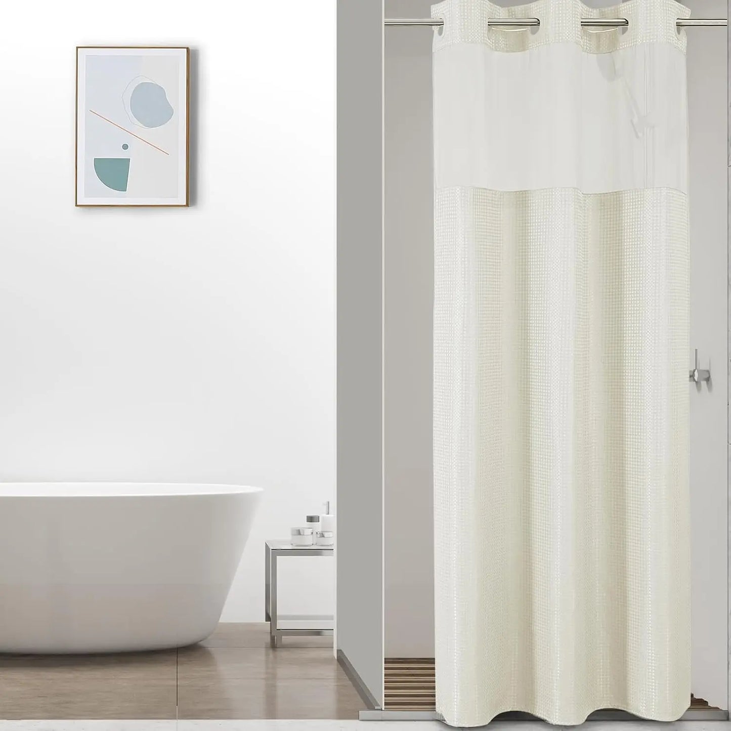 Colorful Star No-Hook Shower Curtain Set with Snap-In Liner