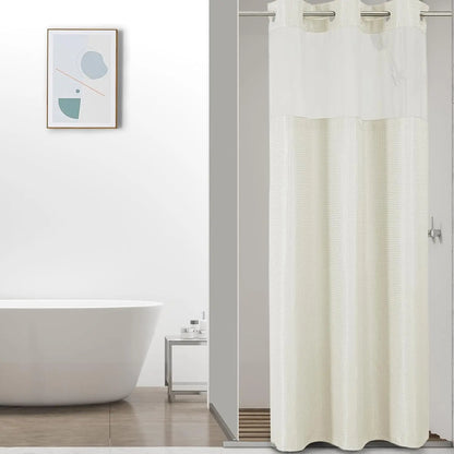 Colorful Star No-Hook Shower Curtain Set with Snap-In Liner