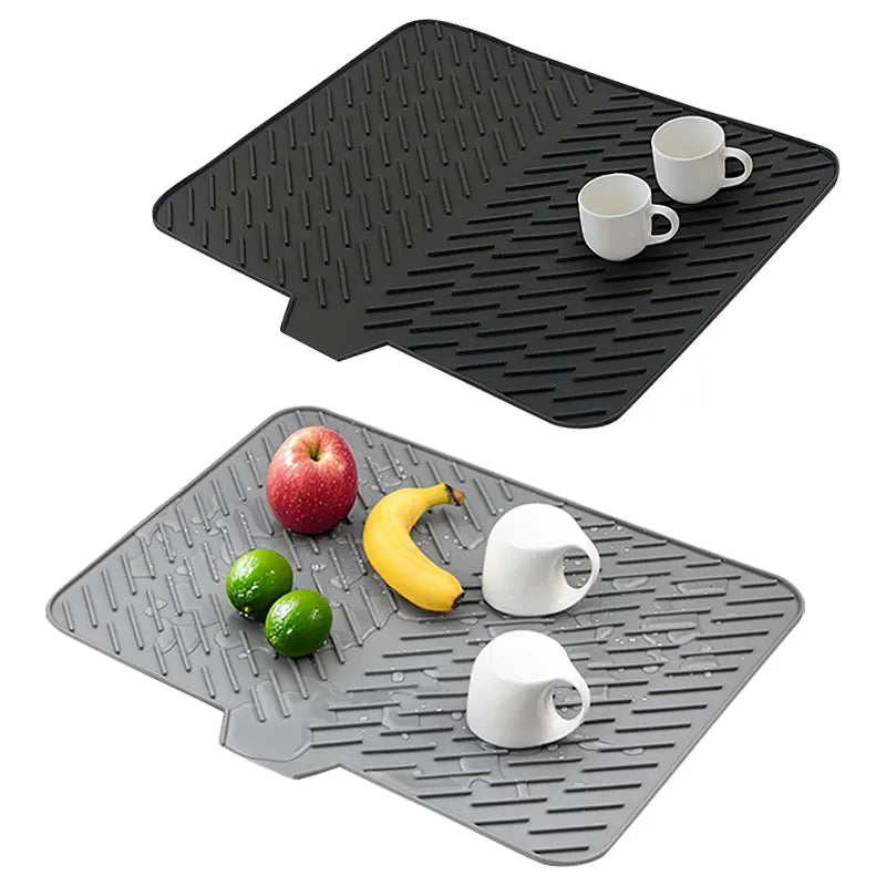 🧺 Silicone Dish Drying Mat, Heat Resistant Non-Slip Foldable Drain Pad with Built-In Drain Lip