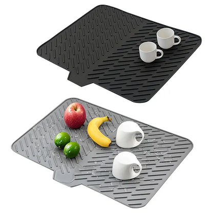 🧺 Silicone Dish Drying Mat, Heat Resistant Non-Slip Foldable Drain Pad with Built-In Drain Lip
