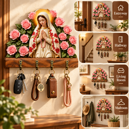 ❤️Virgin Mary Wooden Key Holder with 4 Hooks