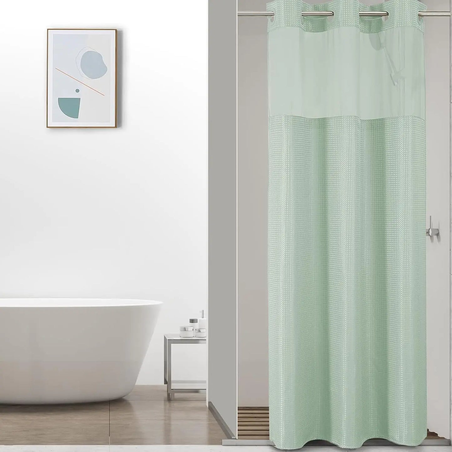 Colorful Star No-Hook Shower Curtain Set with Snap-In Liner