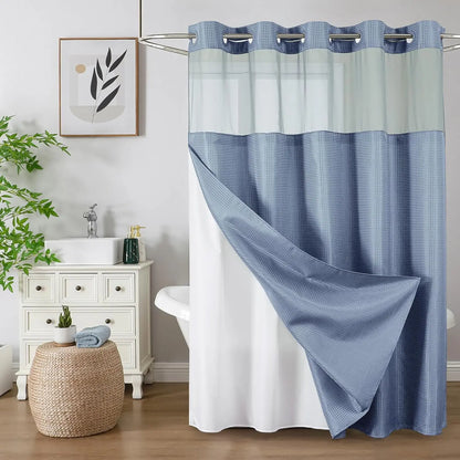 Colorful Star No-Hook Shower Curtain Set with Snap-In Liner