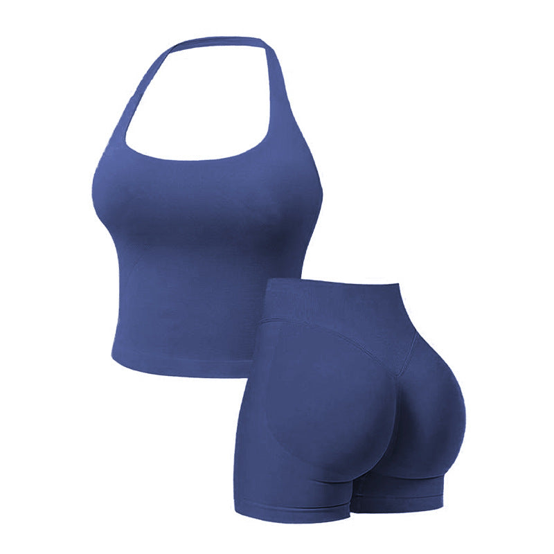Seamless Workout Sets for Women – Halter Tank Top & Gym Scrunched Shorts Sports Set