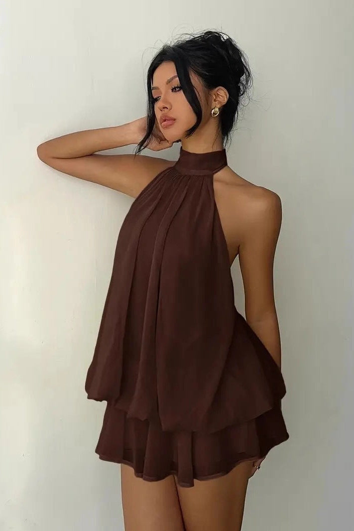 Women's Halter Neck Ruffle Maxi Dress
