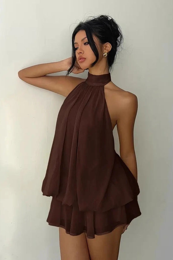 Women's Backless Ruffle Neck Wide Leg Jumpsuit
