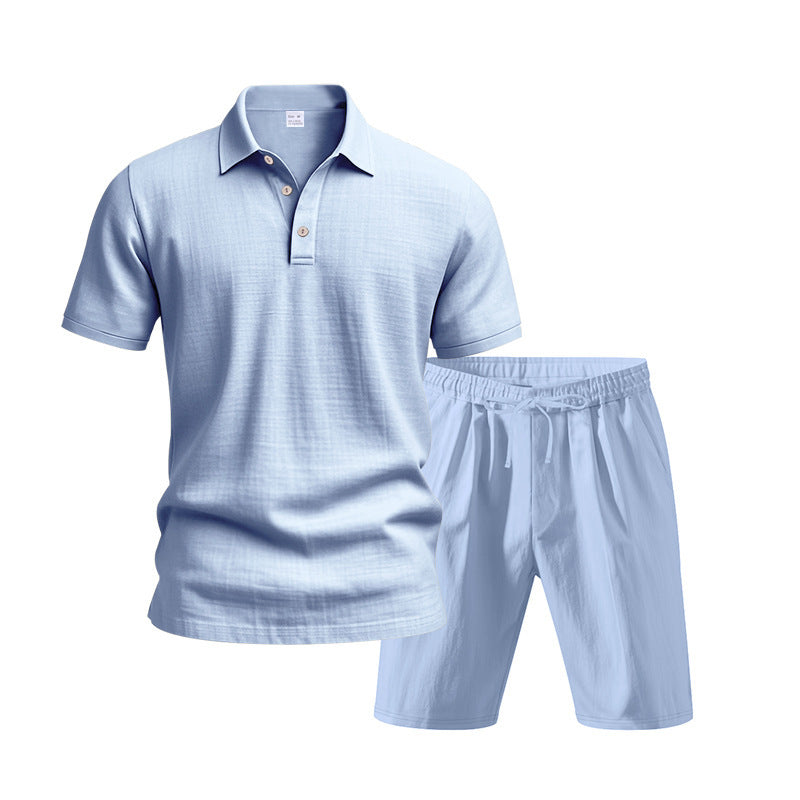 Men's Breathable Linen Short Sleeve Two-Piece Lounge Set