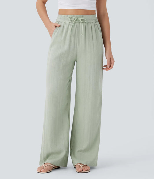 High-Waist-Leinenhose mit weitem Bein für Damen