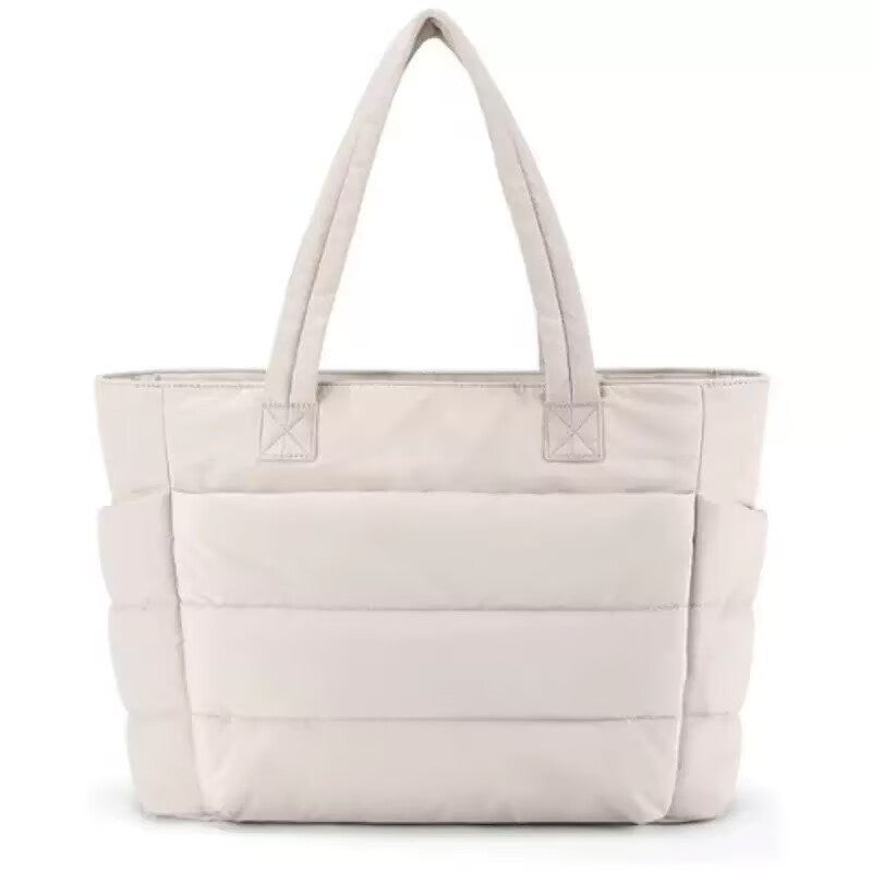 Floral Quilted Puffer Tote Bag – Lightweight Laptop Shoulder Bag