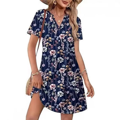 2026 Fashion Edition OFEEFAN Summer Dress – Women’s Casual V-Neck Short Sleeve Beach & Vacation Dress
