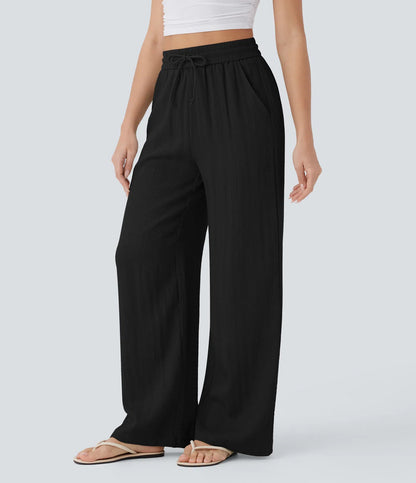High-Waisted Linen-Feel Wide Leg Pants for Women