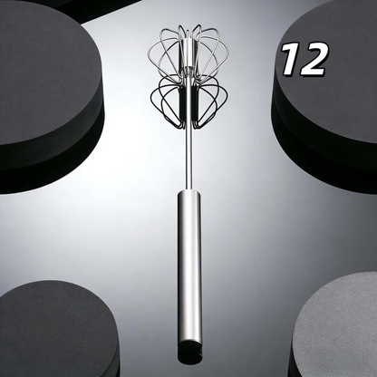 2PCS Stainless Steel Hand-Push Rotary Whisk – Semi-Automatic Egg Beater & Milk Frother