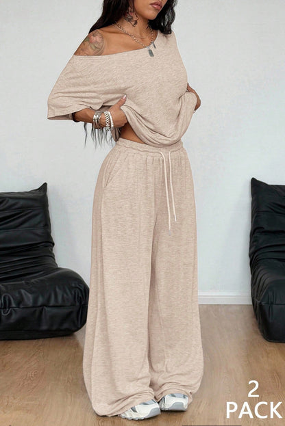 Women's Off-Shoulder Top & Wide-Leg Pants Set