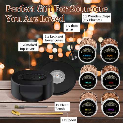 Electric Cocktail Smoker Kit – Rechargeable Whiskey Smoker with 6 Wood Chip Flavors