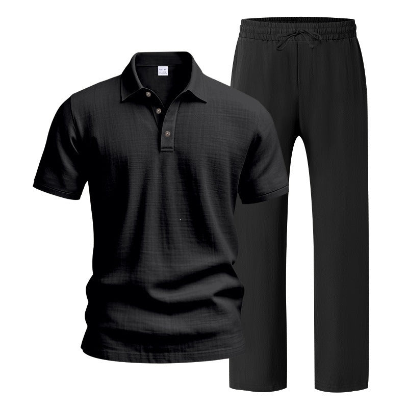Men's Breathable Linen Short Sleeve Two-Piece Lounge Set