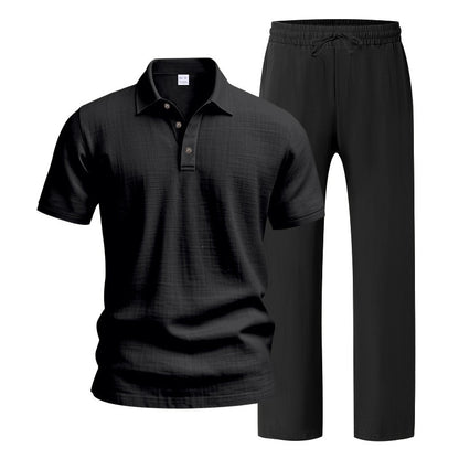 Men's Breathable Linen Short Sleeve Two-Piece Lounge Set