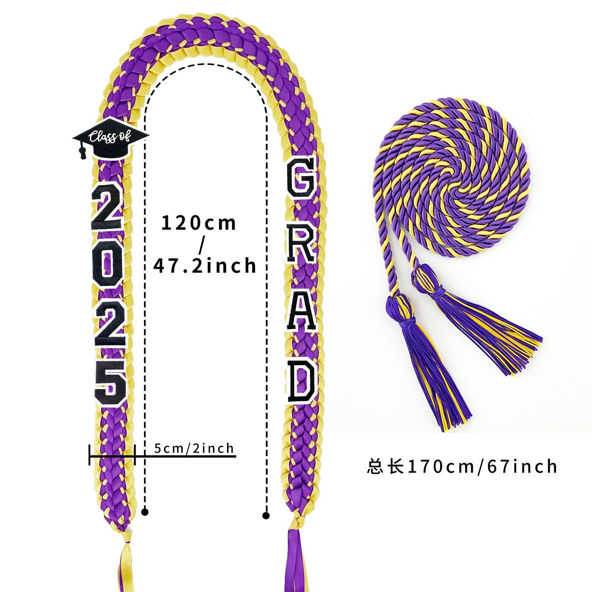 Double Color Graduation Honor Cord Lei – Braided Ribbon Graduation Necklace for Graduation Parties 🎓✨