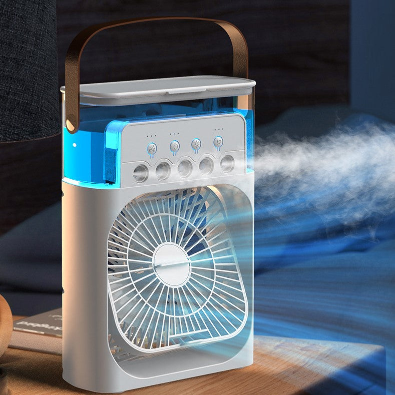 5-Nozzle Portable Mist Cooling Fan – Desktop Air Cooler & Humidifier with LED Light