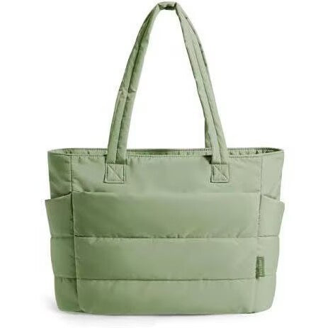 Floral Quilted Puffer Tote Bag – Lightweight Laptop Shoulder Bag